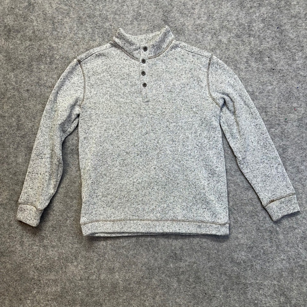 Weatherproof Vintage Henley Pullover Mens L Gray Marled Fleece Lined Mock Neck